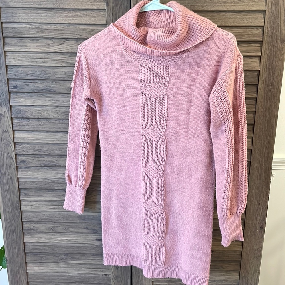 Girls dusty rose mock neck sweater dress size 7-8